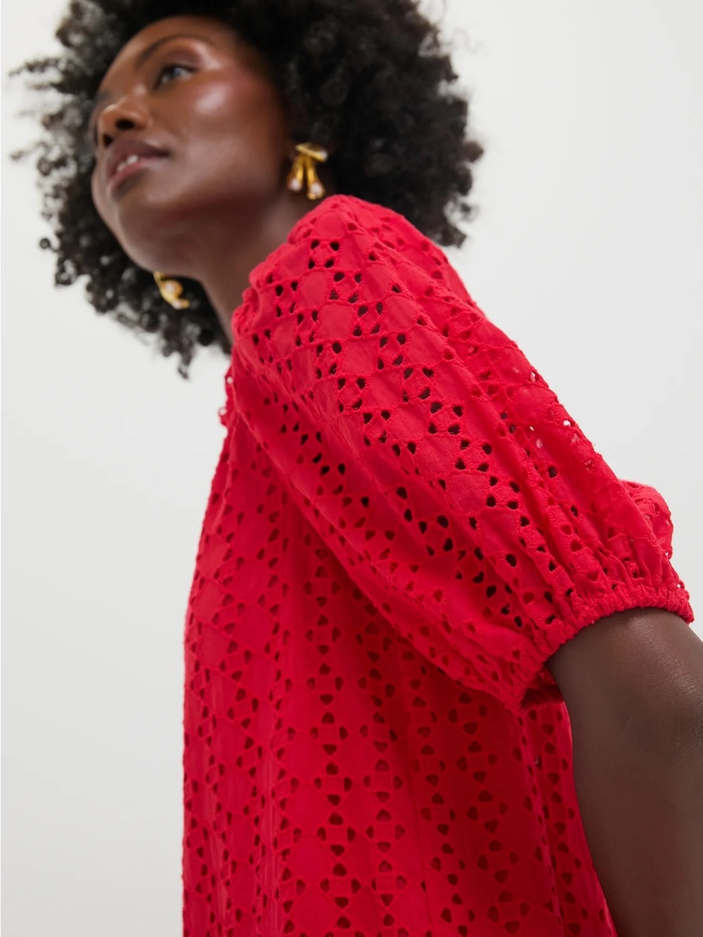 Tuckernuck Red Eyelet Lace Tryall Midi Dress with Puff Sleeves - Picture 2 of 6